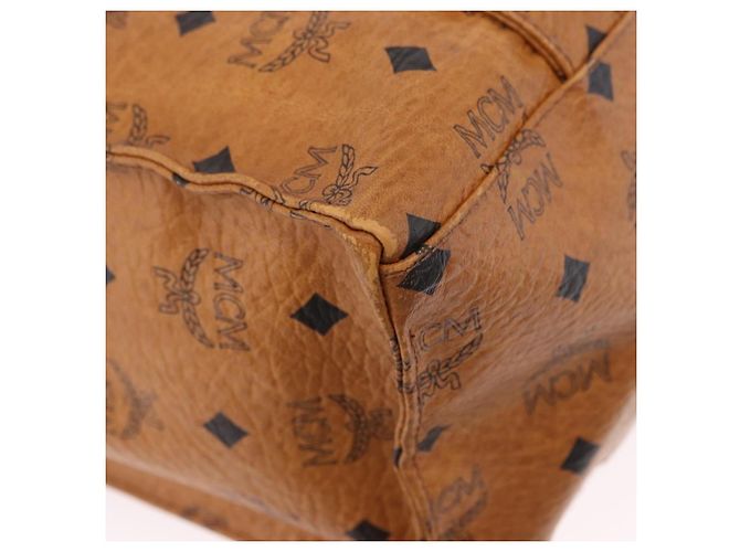 Bolsa Tote MCM Vicetos Logogram em PVC e couro marrom com detalhes dourados Auth BA14482A - vista 15