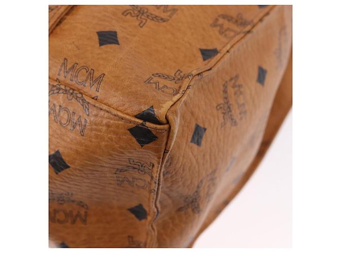 Bolsa Tote MCM Vicetos Logogram em PVC e couro marrom com detalhes dourados Auth BA14482A - vista 16