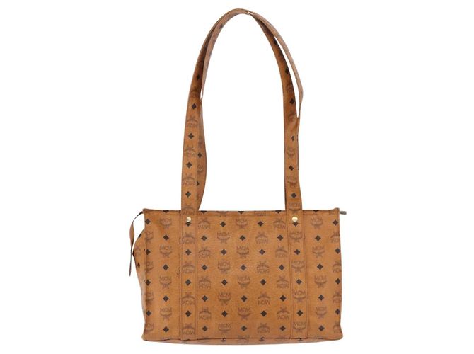 Bolsa Tote MCM Vicetos Logogram em PVC e couro marrom com detalhes dourados Auth BA14482A - vista 2