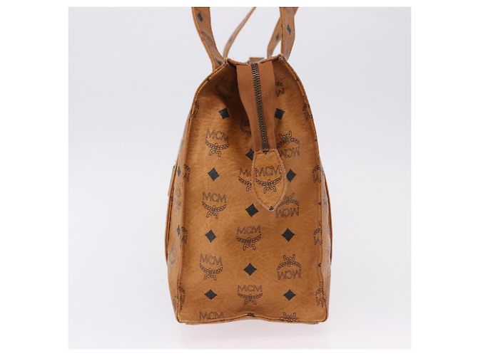 Bolsa Tote MCM Vicetos Logogram em PVC e couro marrom com detalhes dourados Auth BA14482A - vista 3