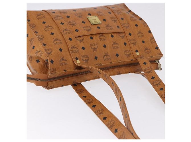 Bolsa Tote MCM Vicetos Logogram em PVC e couro marrom com detalhes dourados Auth BA14482A - vista 6