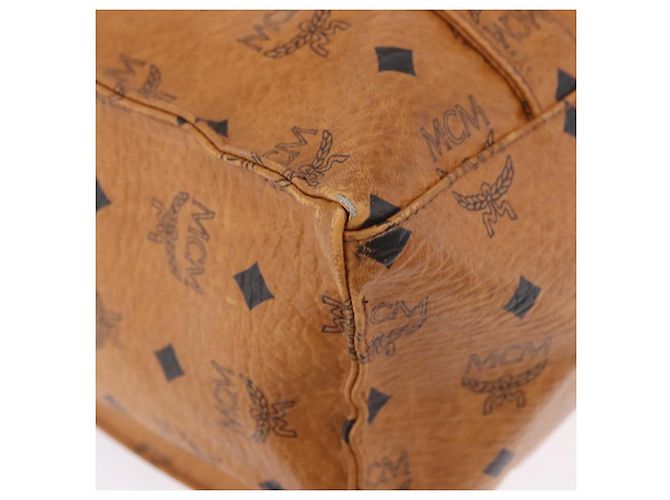 Bolsa Tote MCM Vicetos Logogram em PVC e couro marrom com detalhes dourados Auth BA14482A - vista 9