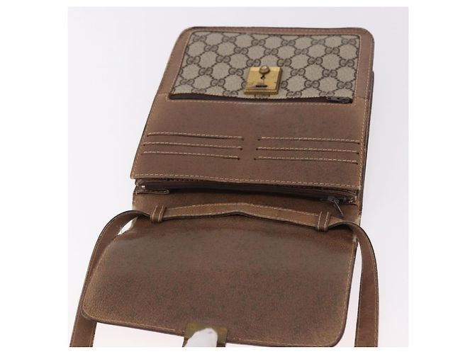 Borsa a Spalla GUCCI GG Supreme Web Sherry Line PVC Beige Oro Auth bs36095 D'oro - vista 10