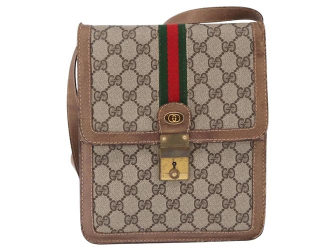 Borsa a Spalla GUCCI GG Supreme Web Sherry Line PVC Beige Oro Auth bs36095 D'oro - vista 13
