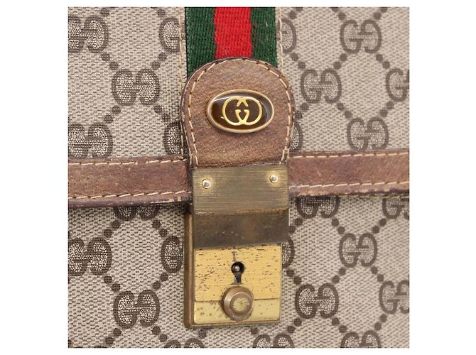 Borsa a Spalla GUCCI GG Supreme Web Sherry Line PVC Beige Oro Auth bs36095 D'oro - vista 17