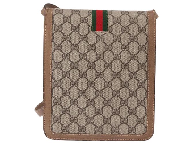 Borsa a Spalla GUCCI GG Supreme Web Sherry Line PVC Beige Oro Auth bs36095 D'oro - vista 2