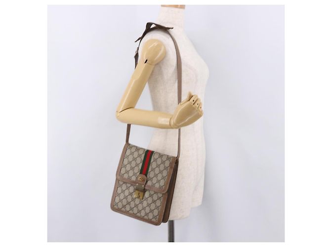 Borsa a Spalla GUCCI GG Supreme Web Sherry Line PVC Beige Oro Auth bs36095 D'oro - vista 25