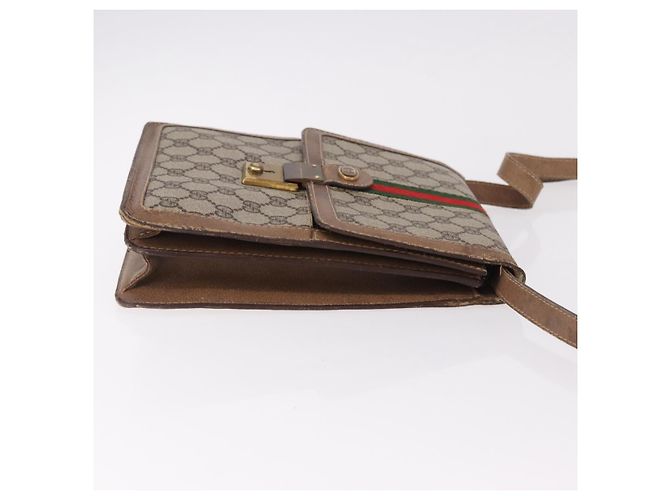 Borsa a Spalla GUCCI GG Supreme Web Sherry Line PVC Beige Oro Auth bs36095 D'oro - vista 3
