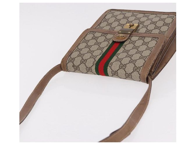 Borsa a Spalla GUCCI GG Supreme Web Sherry Line PVC Beige Oro Auth bs36095 D'oro - vista 6
