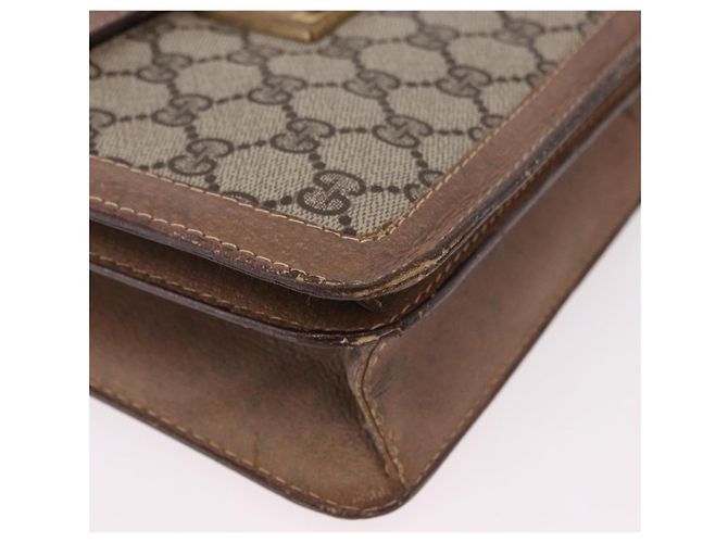 Borsa a Spalla GUCCI GG Supreme Web Sherry Line PVC Beige Oro Auth bs36095 D'oro - vista 9