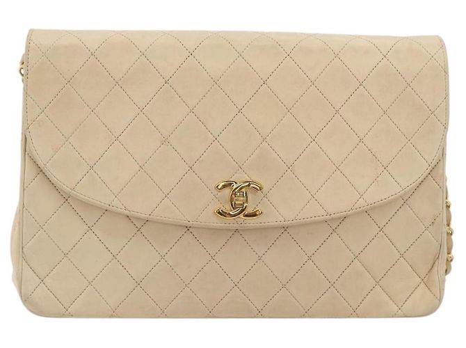 CHANEL Matelasse Chain Shoulder Bag Lamb Skin Beige Gold CC Auth bs36200 D'oro - vista 13