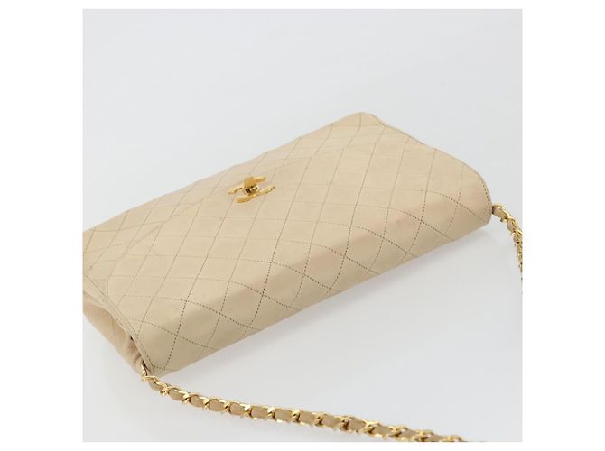 CHANEL Matelasse Chain Shoulder Bag Lamb Skin Beige Gold CC Auth bs36200 D'oro - vista 6
