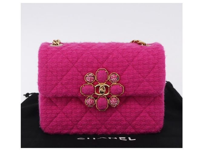 CHANEL Mini Matelasse 18 Chain Shoulder Bag tweed Pink Gold CC Auth 192078SM Rosa D'oro - vista 12