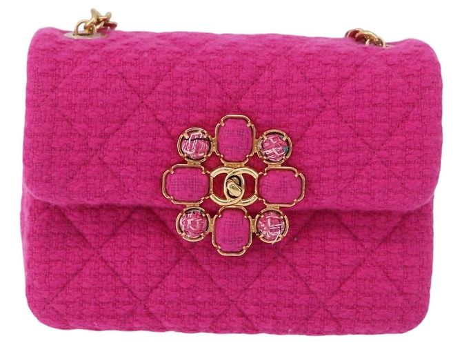 CHANEL Mini Matelasse 18 Chain Shoulder Bag tweed Pink Gold CC Auth 192078SM Rosa D'oro - vista 13