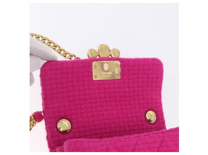 CHANEL Mini Matelasse 18 Chain Shoulder Bag tweed Pink Gold CC Auth 192078SM Rosa D'oro - vista 19