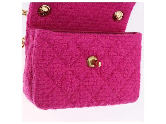 CHANEL Mini Matelasse 18 Chain Shoulder Bag tweed Pink Gold CC Auth 192078SM Rosa D'oro - vista 20