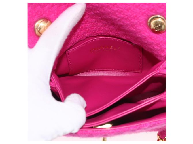 CHANEL Mini Matelasse 18 Chain Shoulder Bag tweed Pink Gold CC Auth 192078SM Rosa D'oro - vista 25