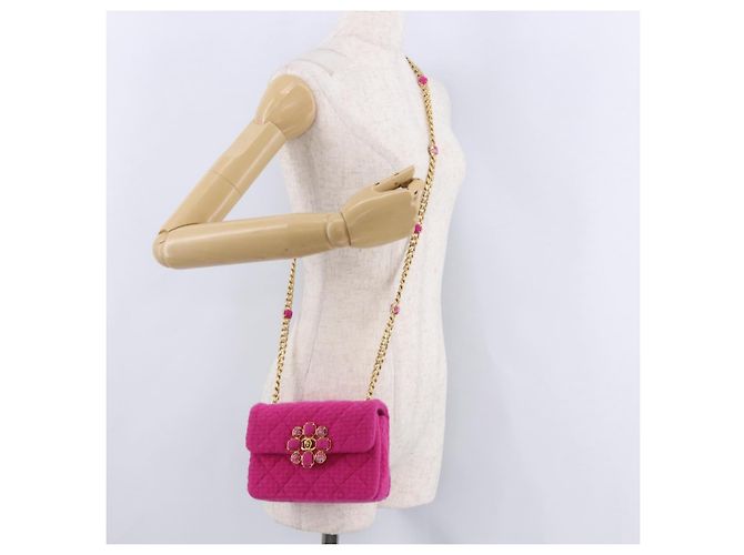CHANEL Mini Matelasse 18 Chain Shoulder Bag tweed Pink Gold CC Auth 192078SM Rosa D'oro - vista 27
