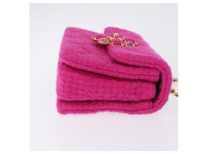 CHANEL Mini Matelasse 18 Chain Shoulder Bag tweed Pink Gold CC Auth 192078SM Rosa D'oro - vista 3