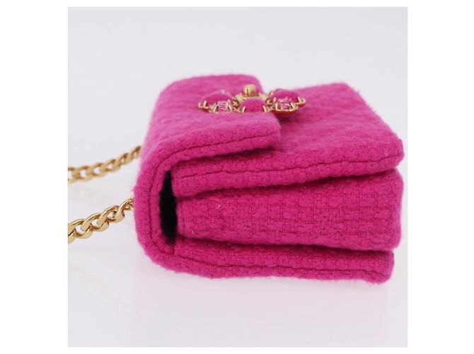 CHANEL Mini Matelasse 18 Chain Shoulder Bag tweed Pink Gold CC Auth 192078SM Rosa D'oro - vista 4