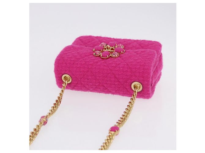 CHANEL Mini Matelasse 18 Chain Shoulder Bag tweed Pink Gold CC Auth 192078SM Rosa D'oro - vista 6