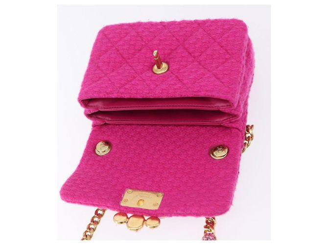 CHANEL Mini Matelasse 18 Chain Shoulder Bag tweed Pink Gold CC Auth 192078SM Rosa D'oro - vista 9