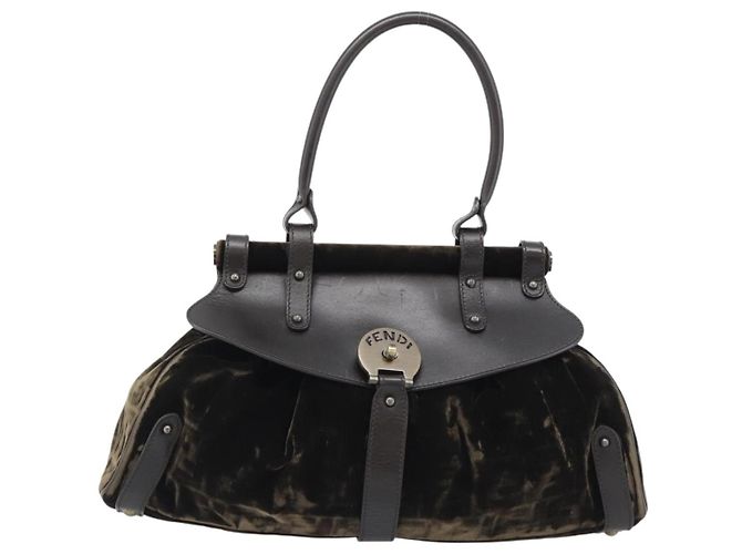 Borsa FENDI Velluto Marrone Oro Auth bs36234 D'oro - vista 13