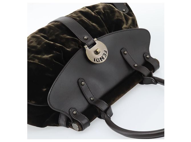 Borsa FENDI Velluto Marrone Oro Auth bs36234 D'oro - vista 6