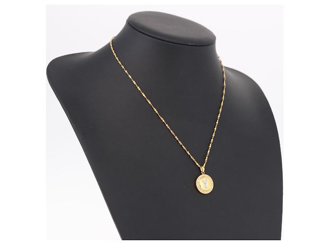 Collana SAINT LAURENT Initials Cointop Metal Gold Tone Auth SW2536 - vista 14