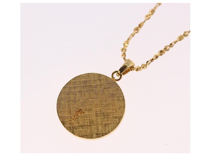 Collana SAINT LAURENT Initials Cointop Metal Gold Tone Auth SW2536 - vista 9