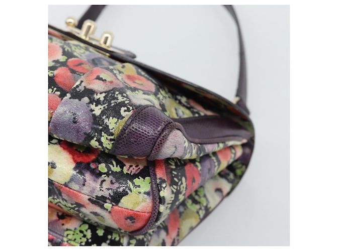 BALLY Hand Bag Leather Purple Gold Auth BA14389A Golden - view 10