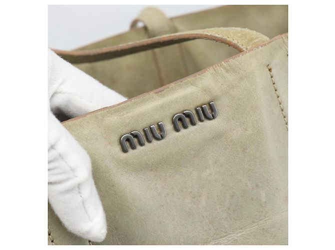 Miu Miu Tote Bag Leder Beige Silber Auth 192293 - Ansicht 10