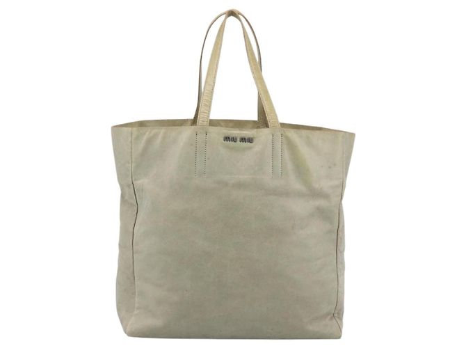 Miu Miu Tote Bag Leder Beige Silber Auth 192293 - Ansicht 13