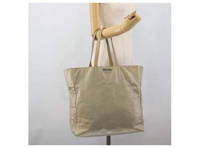 Miu Miu Tote Bag Leder Beige Silber Auth 192293 - Ansicht 23