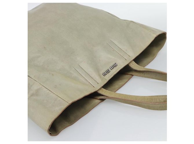 Miu Miu Tote Bag Leder Beige Silber Auth 192293 - Ansicht 6
