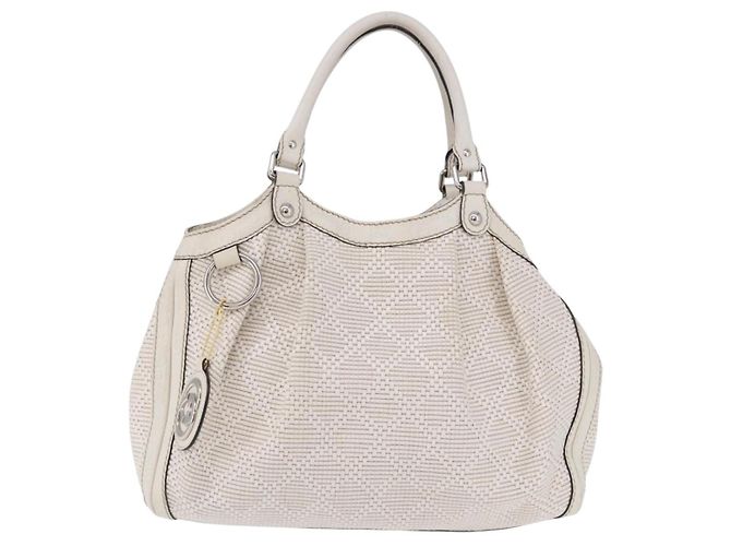 GUCCI GG Canvas Guccissima Tote Bag Leder Weiß Silber 211944 Auth ka5249 - Ansicht 13