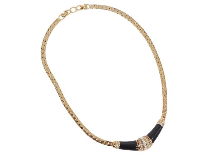 Collana Choker Christian Dior Lacquer Design Metallo Tonalità Oro Auth SW2529 - vista 2