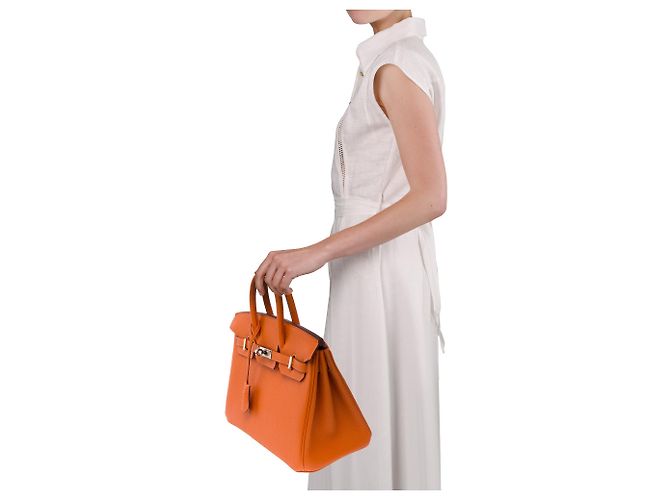 Hermès Borsa HERMES Birkin 25 in Pelle Arancione - 103752 - vista 13