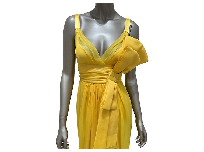 Dolce & Gabbana Maxikleid aus gelber Seide mit Schleife Gr. 38 Gebraucht - Ansicht 6
