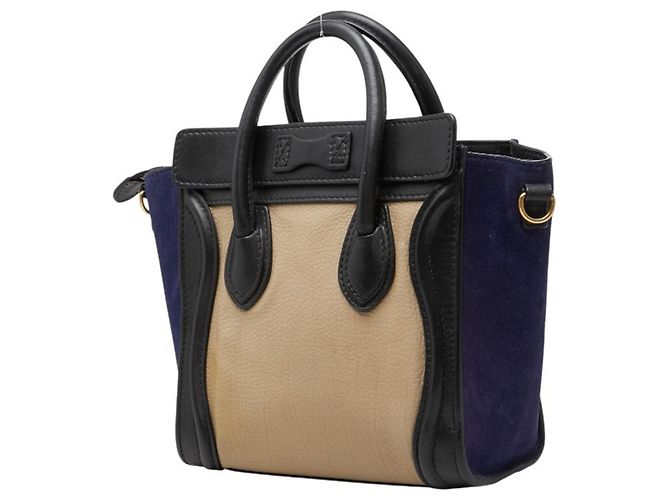 Céline Borsa Celine Luggage Nano Shopper Nero Beige Blu navy - vista 2