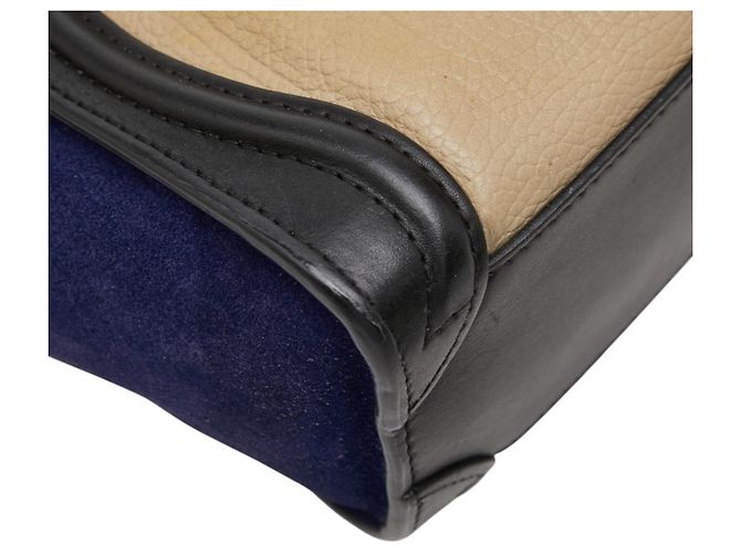 Céline Borsa Celine Luggage Nano Shopper Nero Beige Blu navy - vista 7