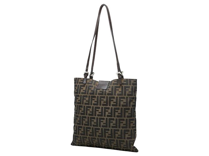 Fendi Zucca Tote Bag Braun Leder und Canvas - Ansicht 2