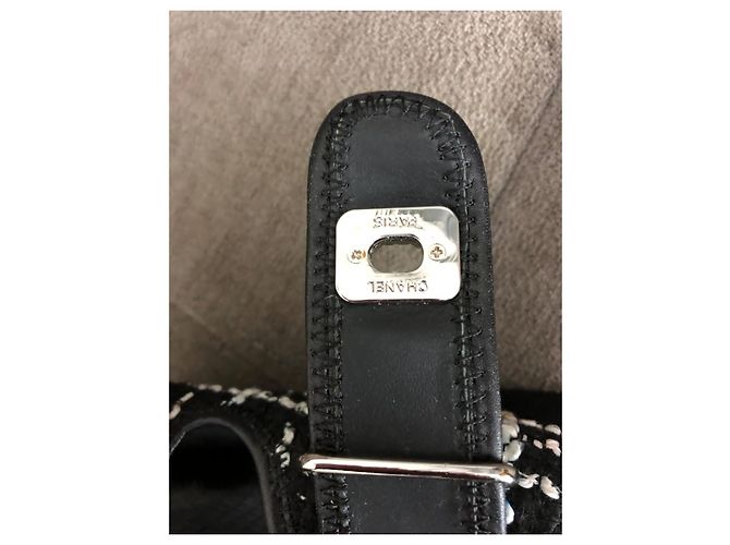 Chanel Sandali in Tweed Logo CC Nero Bianco - vista 11