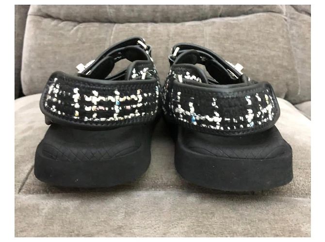 Chanel Sandali in Tweed Logo CC Nero Bianco - vista 7
