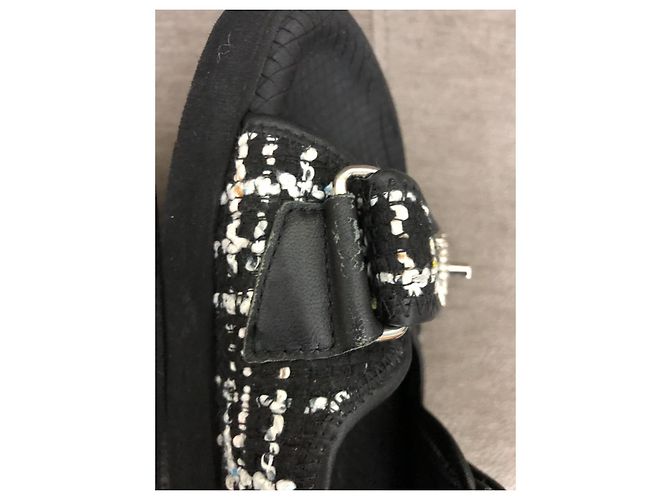 Chanel Sandali in Tweed Logo CC Nero Bianco - vista 9