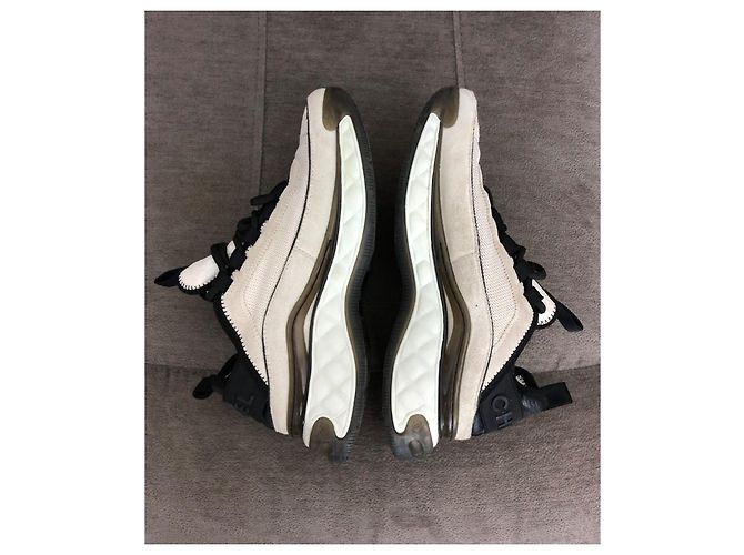 Sneakers Chanel CC Logo in pelle e camoscio Nero Bianco Beige - vista 6