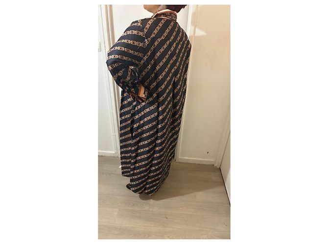 Hermès Vestido largo de seda Zimmermann estampado de cadena Castaño Negro - vista 2