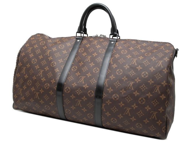 Louis Vuitton Monogram Macassar Keepall Bandoulière 55 Marrone Nero - vista 2