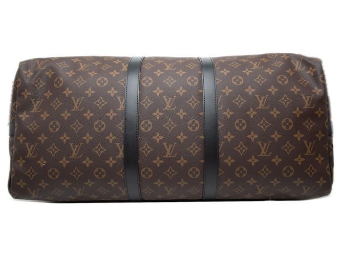 Louis Vuitton Monogram Macassar Keepall Bandoulière 55 Marrone Nero - vista 3