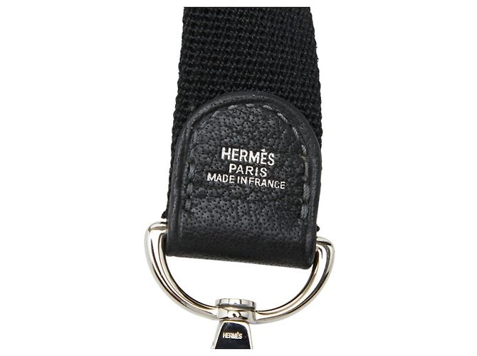 Hermès Tracolla in pelle e tela nera Hermes Nero - vista 6